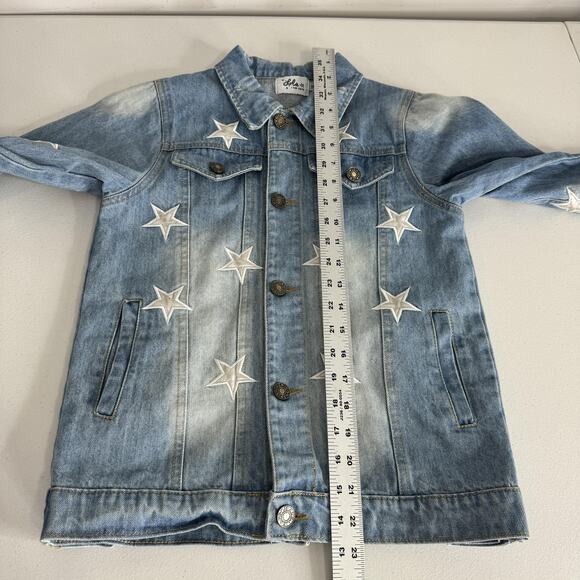 Lola + The Boys Jean Jacket Girls 14 Blue Star Leather Patched Denim Countrycore - Picture 10 of 13
